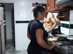 Video My stepmom gives me a delicious blowjob in the kitchen