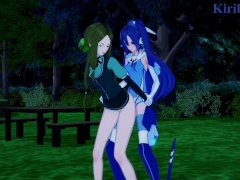 Phara Suyûf and Tsubasa Kazanari have intense futanari sex in a park at night. - Symphogear Hentai