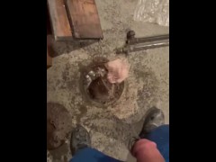 Stair pissing walking and peeing down stairs at work