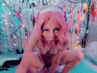 pink hair, dildo, cosplay, orgasm