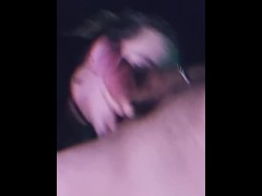Transgirl blows straight guy in porn booth