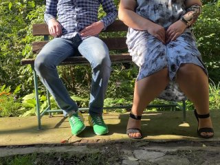 Gorgeous mother-in-law pissing with legs spread outdoors