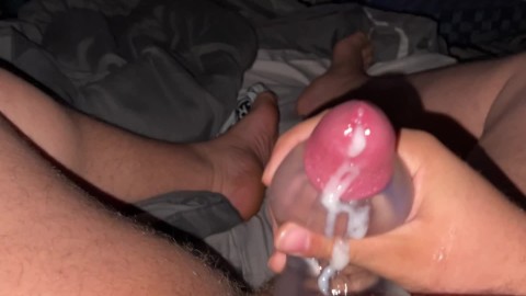 Verbal chub uses a clear stroker; shoots a thick creamy load.