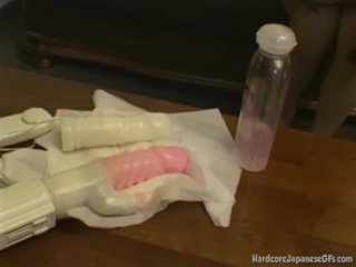 Asian babe toyed in her hairy pussy
