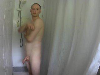 Kudoslong naked in the shower washing his body and shaved smooth cock as he wanks