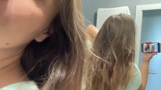Hair fetish. I show my hair in mirror. Brunette long hair 