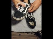 Preview 2 of I blast a big load on her sexy Old Skools after fucking them and improvising a sneakerjob