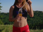 Preview 1 of Caught a beautiful athlete teen on a run in the mountains and fucked her mouth and creamy pussy
