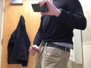 Public bathroom jerk-off and cum, I have some time in between appointments so I jerk off.
