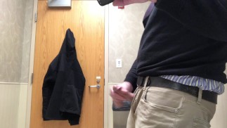 Public bathroom jerk-off and cum, I have some time in between appointments so I jerk off.