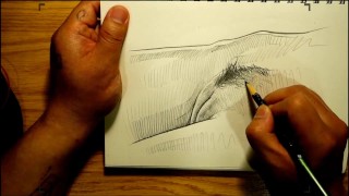 Lana Rhoades hairy pussy pencil drawing