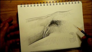 Lana Rhoades dibujo de lápiz de coño peludo