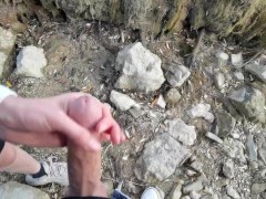 BEACH ADVENTURE| Public Cock flashing| Caught by a Runner and she makes me cum - Sheila Moore