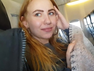 PUBLIC AIRPLANE Handjob and Blowjob