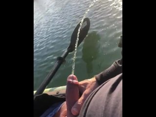 solo male, kayak piss, kayak, uncut cock