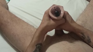 Teasing myself with vibrating toy. Ruined orgasm and hands free cumshot