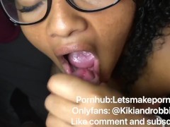 Thick Latina wife sucks white dick and gets cum on glasses . Full vid on onlyfans 