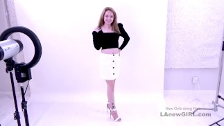 Girl as cute as horny gets pussyfucked in studio