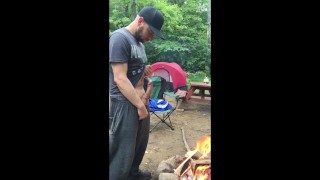 Masturbating My Big Cock In Front Of A Fire In Public While Camping
