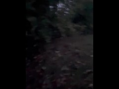 Nude walk at dawn beside and on road flashing cars