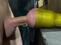 Big cock bangs flashlight in garage