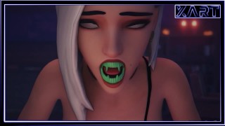 Gelukkig Halloween Vampier meisje zuigt lul en slikt sperma