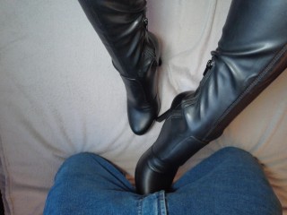Overknee Boots Trample his Dick, Mistress in Overknee High Heels (BOOTJOB, FOOTJOB, SHOEJOB)