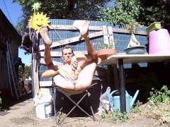 this guy jerk off with feet in garden