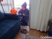 Preview 3 of Goddess Kiffa and Mr Pine - Trick or treats EP 1 Foot pervert Sniff Kiffa flip flops and got caught