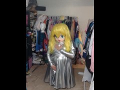 Kigurumi Layered Breathplay Cosplay Shiny Silver Dress PVC