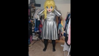 Kigurumi gelaagde ademspel cosplay glanzende Silver jurk PVC