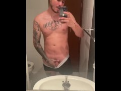 Tattooed man masturbates in POV