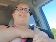 Teasing my pierced nipples in the car