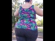 Preview 4 of Voyeur thick body in the park, bubble butt tight yoga pants stretching.