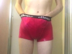 Young Twink Pissing in His Tight Pink Boxer Briefs