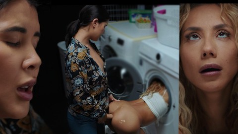 Real Life Futanari - Veronica Leal stapelen in de wasmachine en Lady Dee haar kont neuken