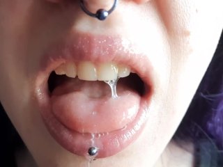 solo female, drool, spit fetish, spit in mouth