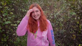 Ginger stepsister gave a blowjob and got cum and pee  in outdoor