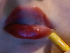 Smokes Cigarette with Whore Red Lips closeup smoke