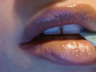 solo female, gum, lipstick, teasing