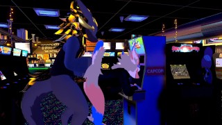 Nardo femenino es follada por mickerbeast masivo en arcade
