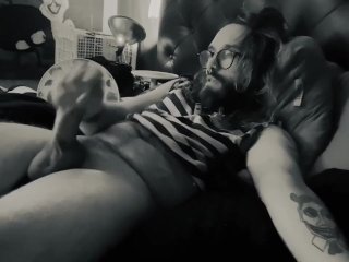 muscular men, tattoos, masturbation, glasses