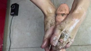 Dirty FootJob With Big Dildo