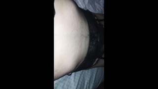 Crossdresser trying sexy lingerie set and cum hard while watching porn