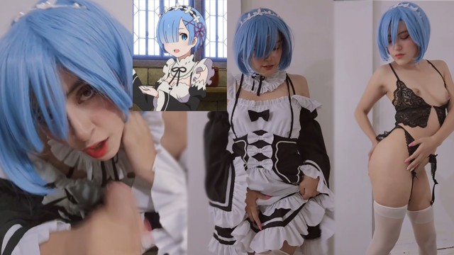 Трахаю сводную сестру отаку-школьницу косплеем Рем из re:zero