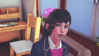 DVA 女学生用舌头舔你的鸡巴，然后射在她的脸上