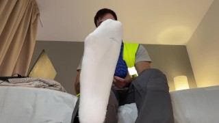 Macrophilia - builder foot sock worshiper