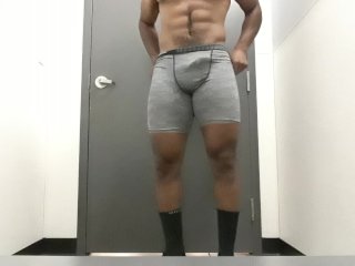 cumshot, caught jerking off, dressing room, role play
