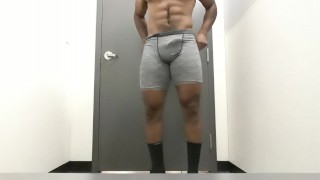 In The Dressing Room A Muscular Male Has A Massive Cumshot