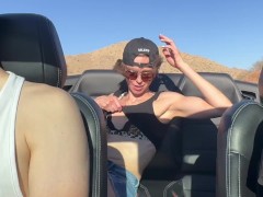 Video Wife fucked / spit roasted by two guys and receives creampie on public road in the Nevada desert
